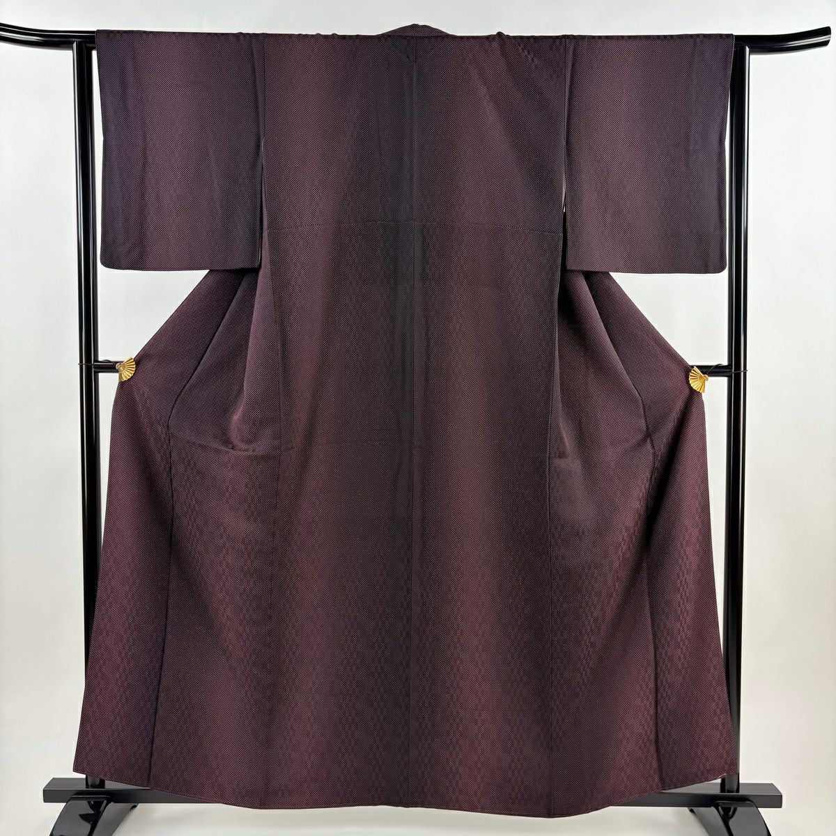 小紋 身長159.5cm 袖長63cm S 雙層 幾何學圖案 市松樹 漸層 茶紫 純蠶絲 優品級