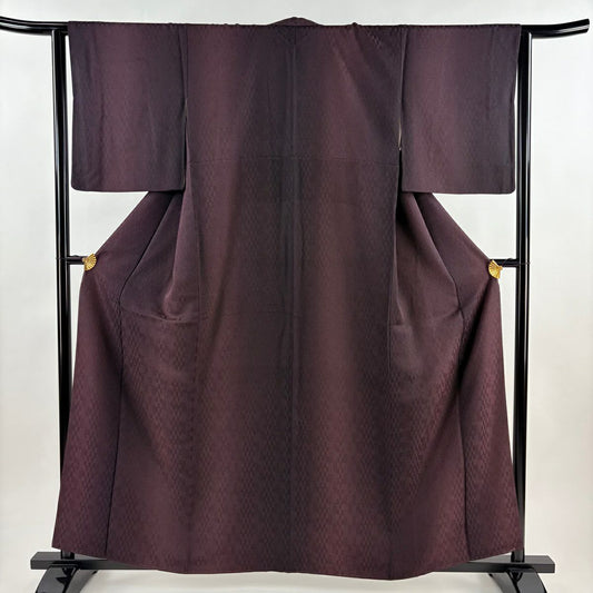 小紋 身長159.5cm 袖長63cm S 雙層 幾何學圖案 市松樹 漸層 茶紫 純蠶絲 優品級