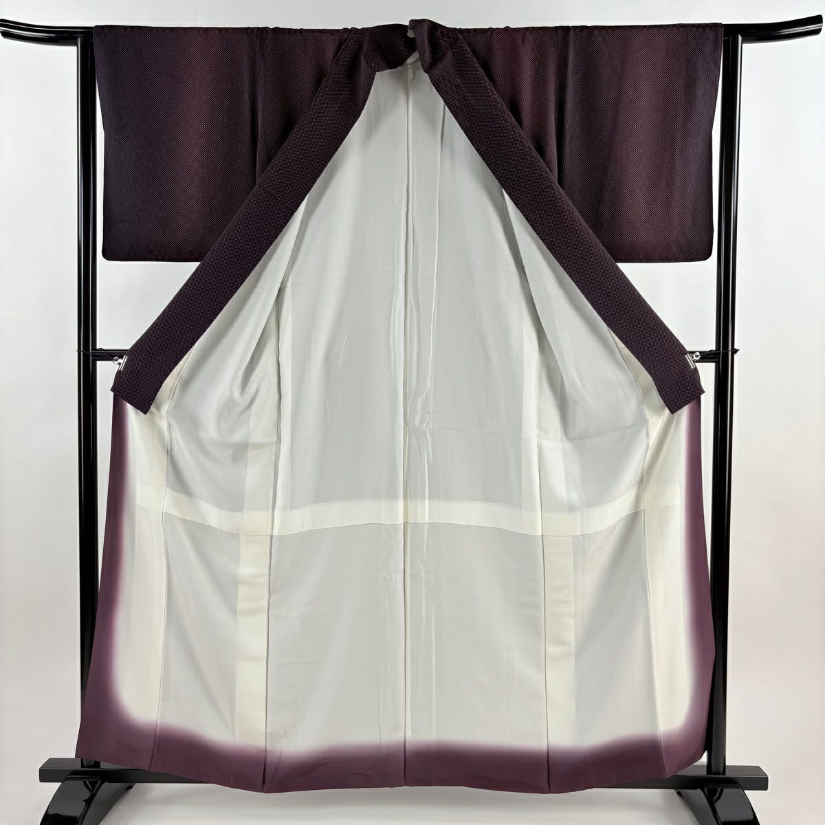 小紋 身長159.5cm 袖長63cm S 雙層 幾何學圖案 市松樹 漸層 茶紫 純蠶絲 優品級