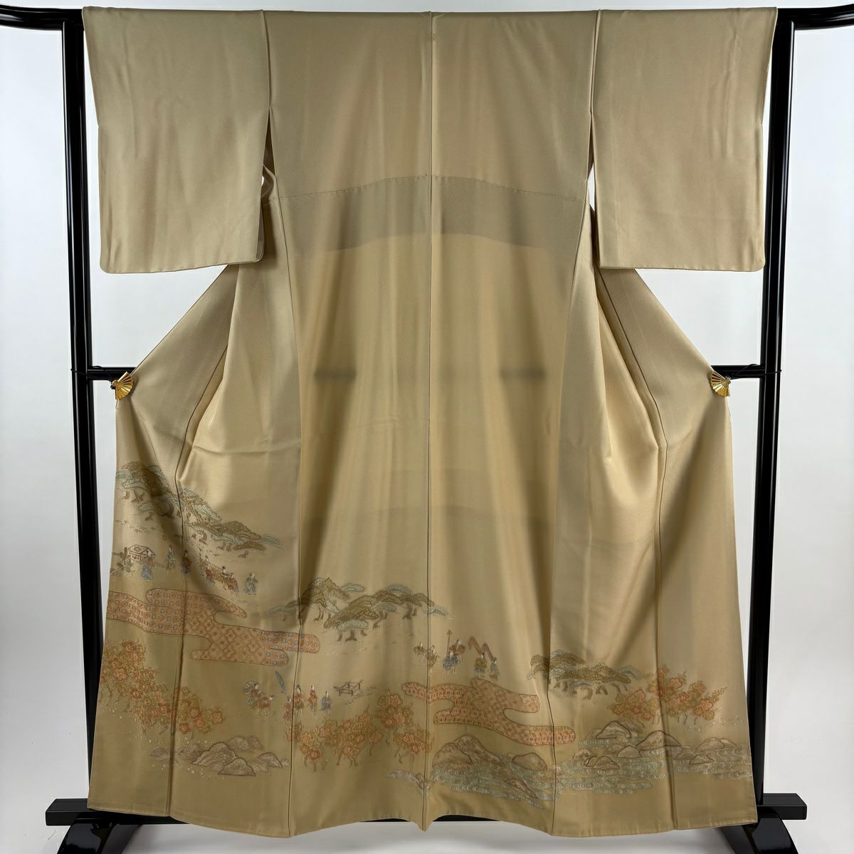留袖禮服禮服 身長161cm 袖長62cm S 雙層 人物 松樹梅花 刺繡 漸層 米色 純蠶絲 優品級 一個紋