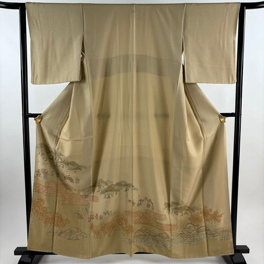 留袖禮服禮服 身長161cm 袖長62cm S 雙層 人物 松樹梅花 刺繡 漸層 米色 純蠶絲 優品級 一個紋