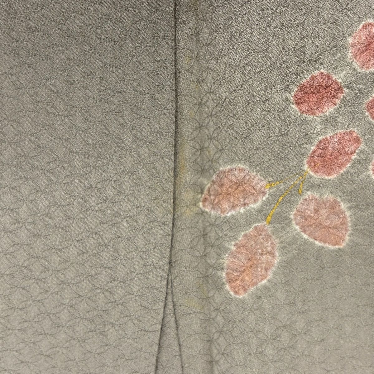 付下 身長155.5cm 袖長65.5cm M 雙層 草花紋紋 刺繡 絞染 灰茶 純蠶絲 秀品級