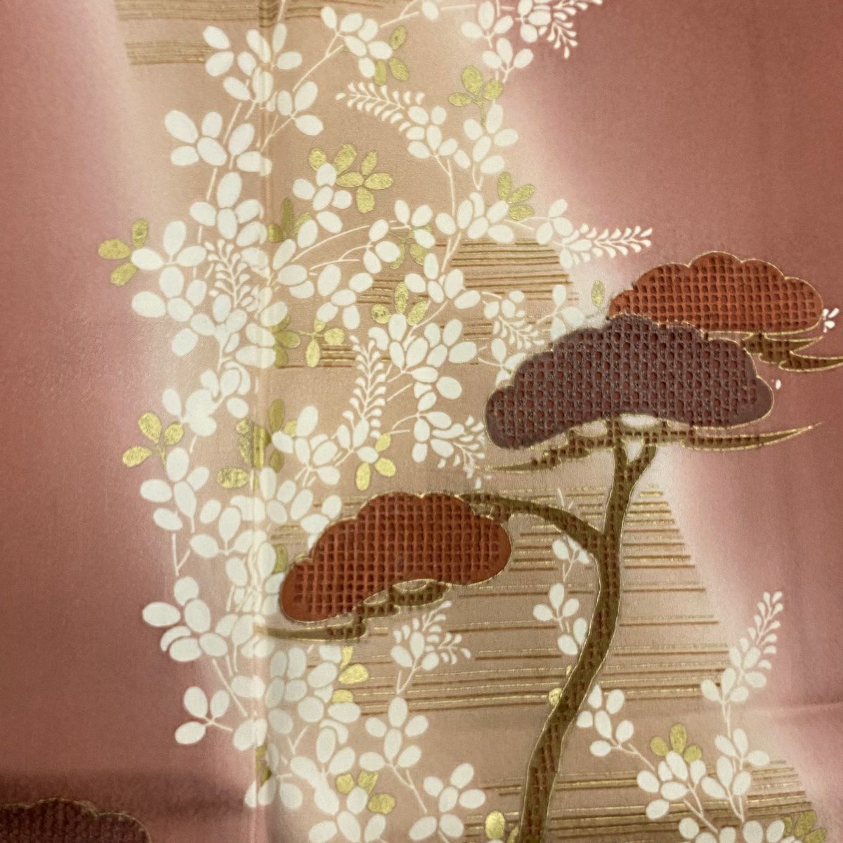 訪問服 身長164cm 袖長67cm M 雙層 松樹 萩 金銀彩 刺繡 薄小豆 純蠶絲 秀品級 一つ紋
