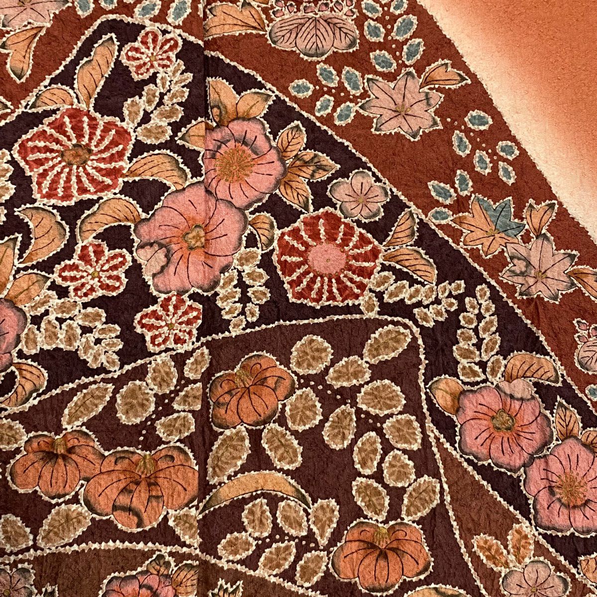 訪問服 身長164.5cm 袖長62.5cm S 雙層 草花紋紋 金彩裝飾 絞染 茜 純蠶絲 秀品級 一つ紋