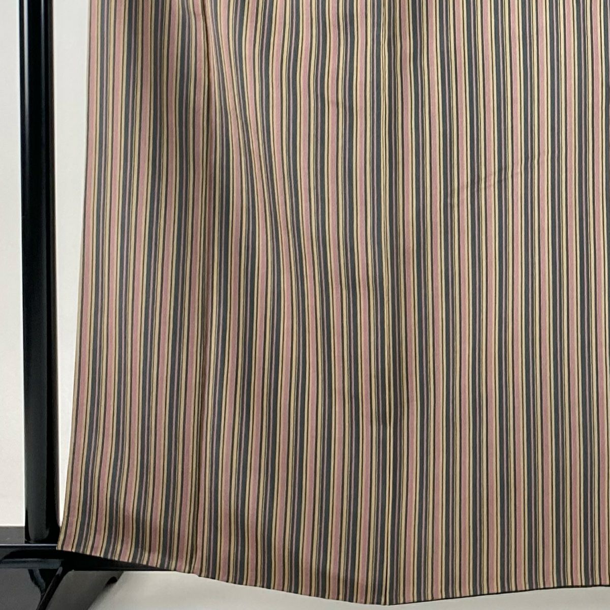 【美品】 小紋 身長160cm 袖長62cm S 雙層 縱條 縮緬 灰紫 純蠶絲 秀品級
