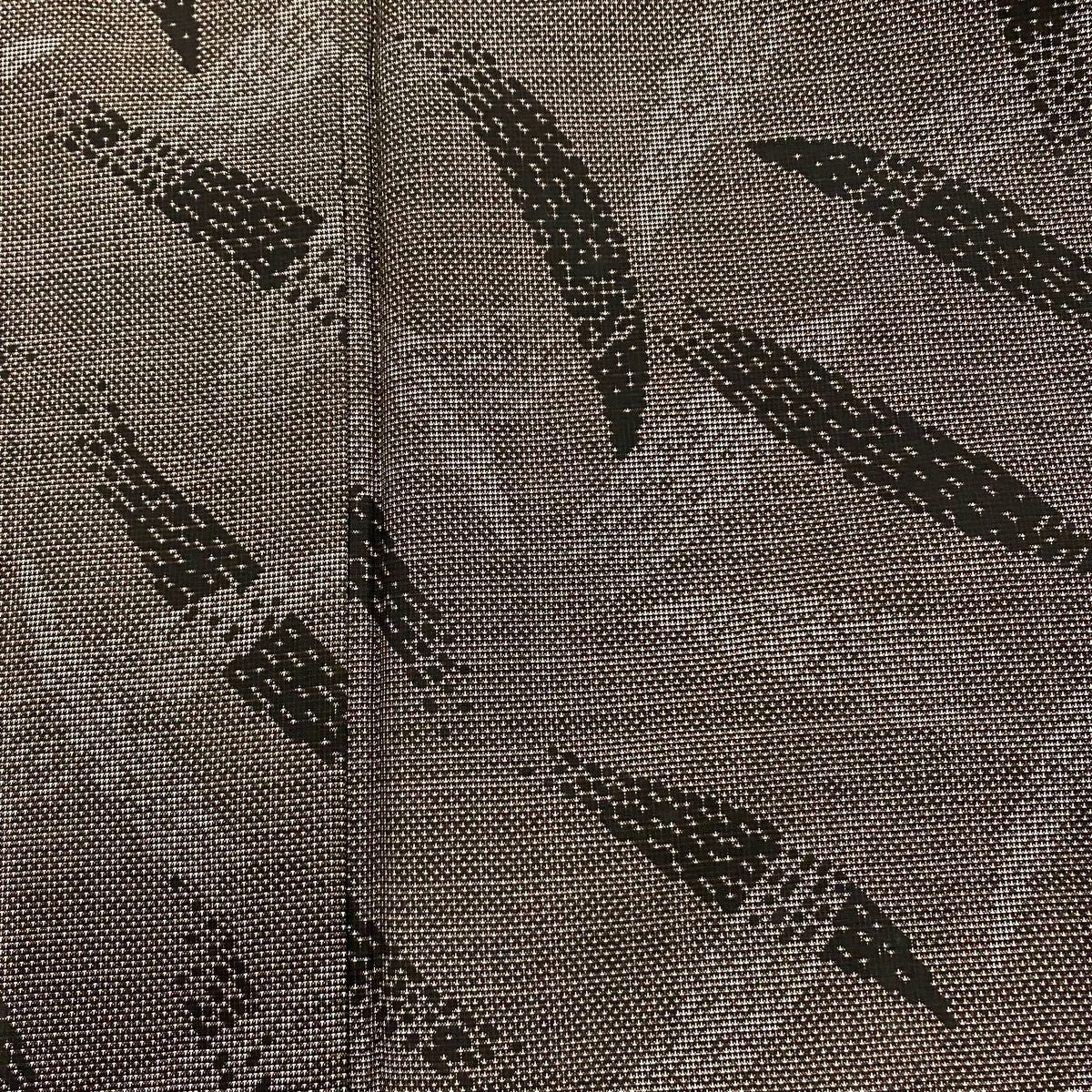 【美品】 紬織 身長162cm 袖長66cm M 雙層 葉 幾何圖案 焦茶 純蠶絲 秀品級