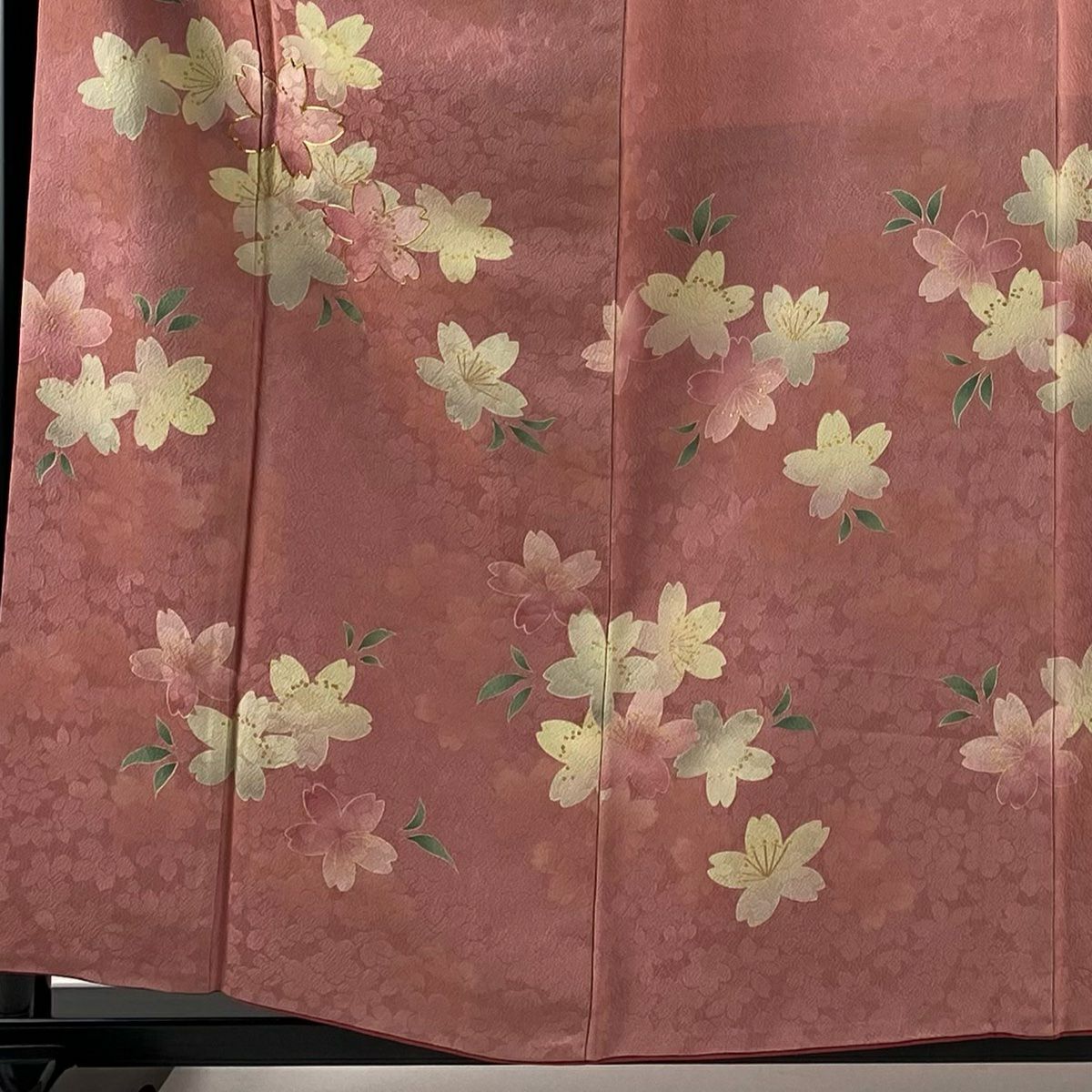 振袖禮服 身長159.5cm 袖長62cm S 雙層 櫻花 地紋 金絲 金銀彩 粉紅 純蠶絲 名品級