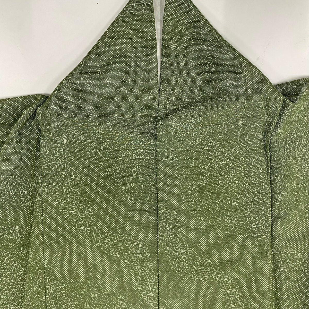【美品】 江戶小紋 身長157cm 袖長64cm M 雙層 寄せ柄 道長取 よもぎ綠 純蠶絲 名品級