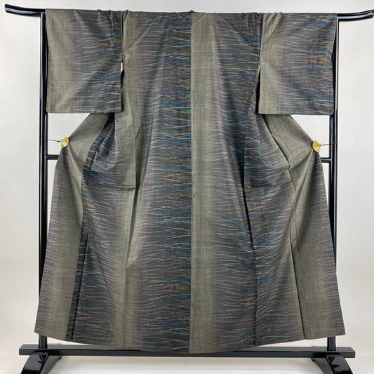 【美品】 紬織 身長158cm 袖長66cm M 雙層 幾何學 焦茶 純蠶絲 名品級
