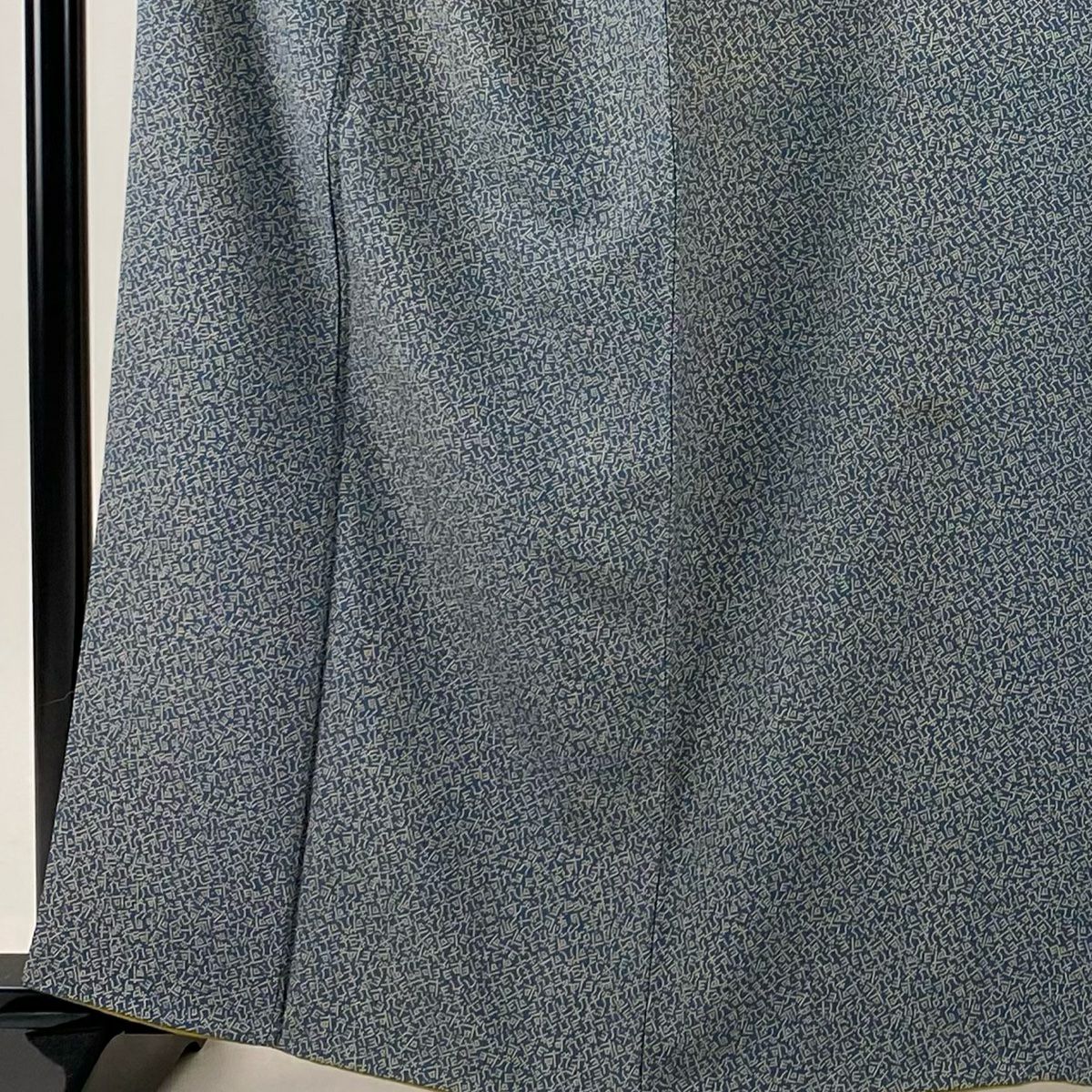 小紋 身長161cm 袖長65.5cm M 雙層 文字文 幾何學圖案 青灰 純蠶絲 名品級