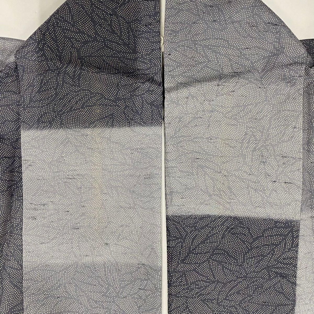 【美品】 小紋 身長160.5cm 袖長63cm S 雙層 紬織織 段紋 葉紋 灰色 純蠶絲 名品級