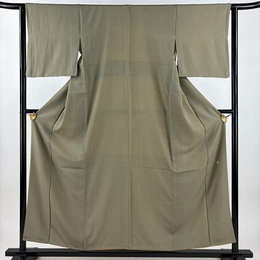 【美品】 江戶小紋 身長156.5cm 袖長62.5cm S 雙層 落款あり 鮫 茶綠 純蠶絲 名品級