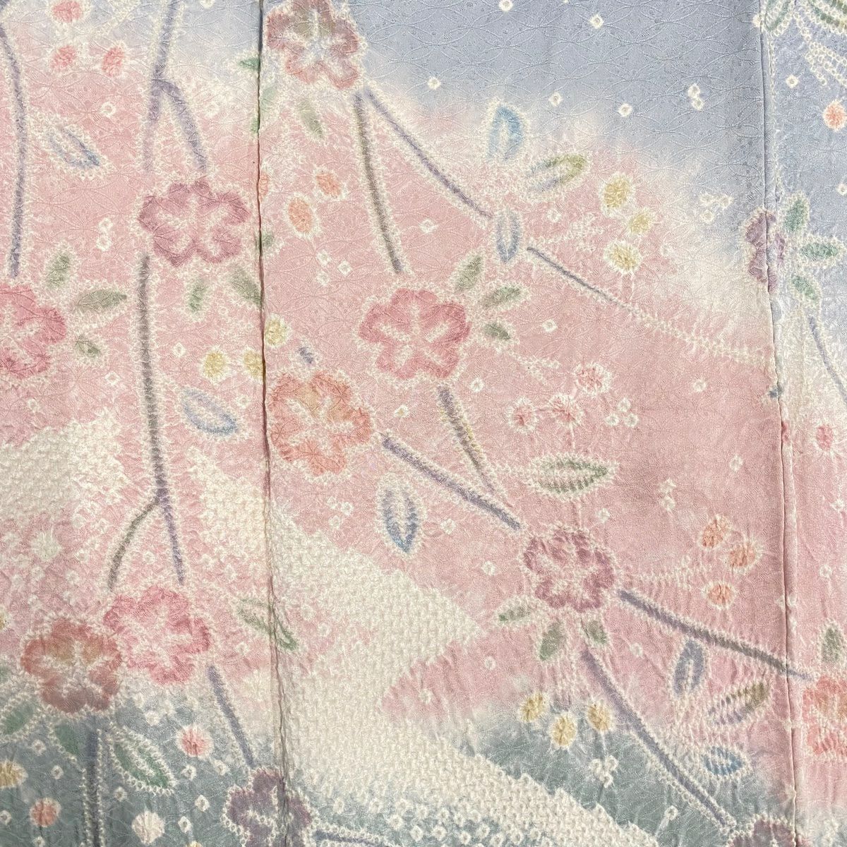 訪問服 身長159cm 袖長62cm S 雙層 櫻花 幾何圖案 絞染 漸層 青灰 純蠶絲 名品級