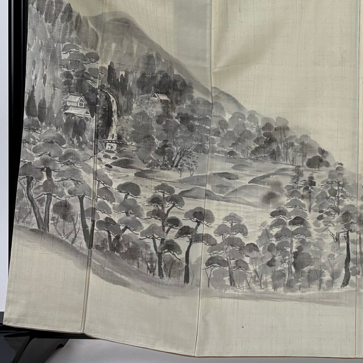 訪問服 身長164cm 袖長65cm M 雙層 紬織織 落款あり 風景 松樹 茶 純蠶絲 名品級