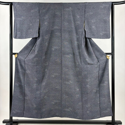 【美品】 江戶小紋 身長153.5cm 袖長63cm S 雙層 建物 梅花 深藍 純蠶絲 名品級