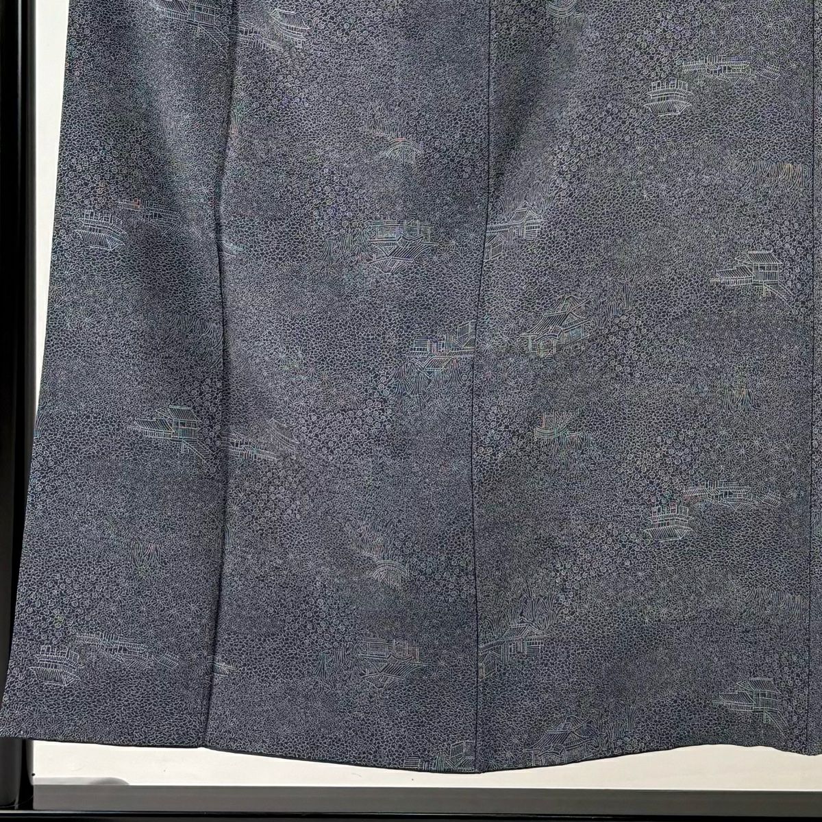 【美品】 江戶小紋 身長153.5cm 袖長63cm S 雙層 建物 梅花 深藍 純蠶絲 名品級
