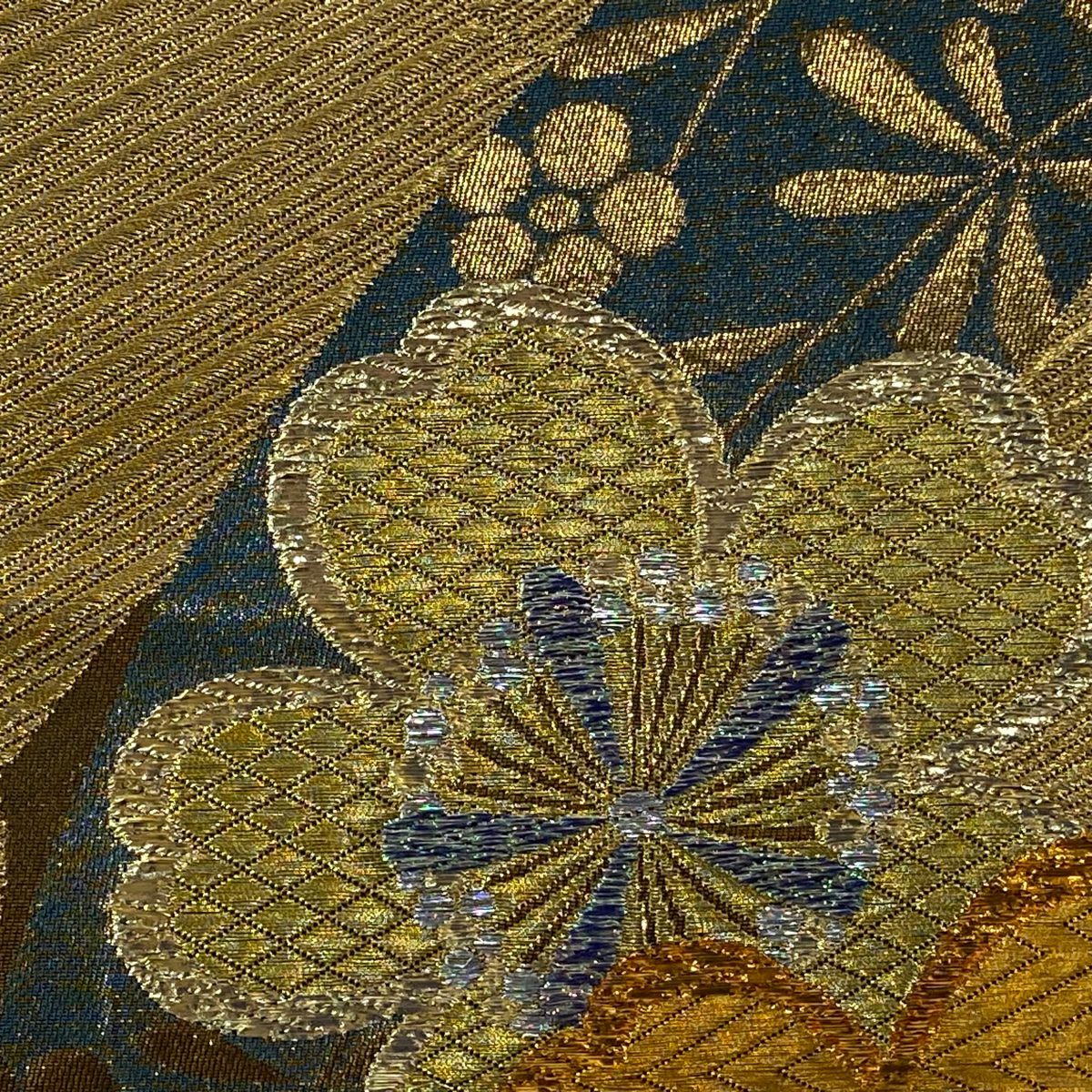 【美品】 袋帶 秀品級櫻花梅花金銀線金金箔金色六通純蠶絲