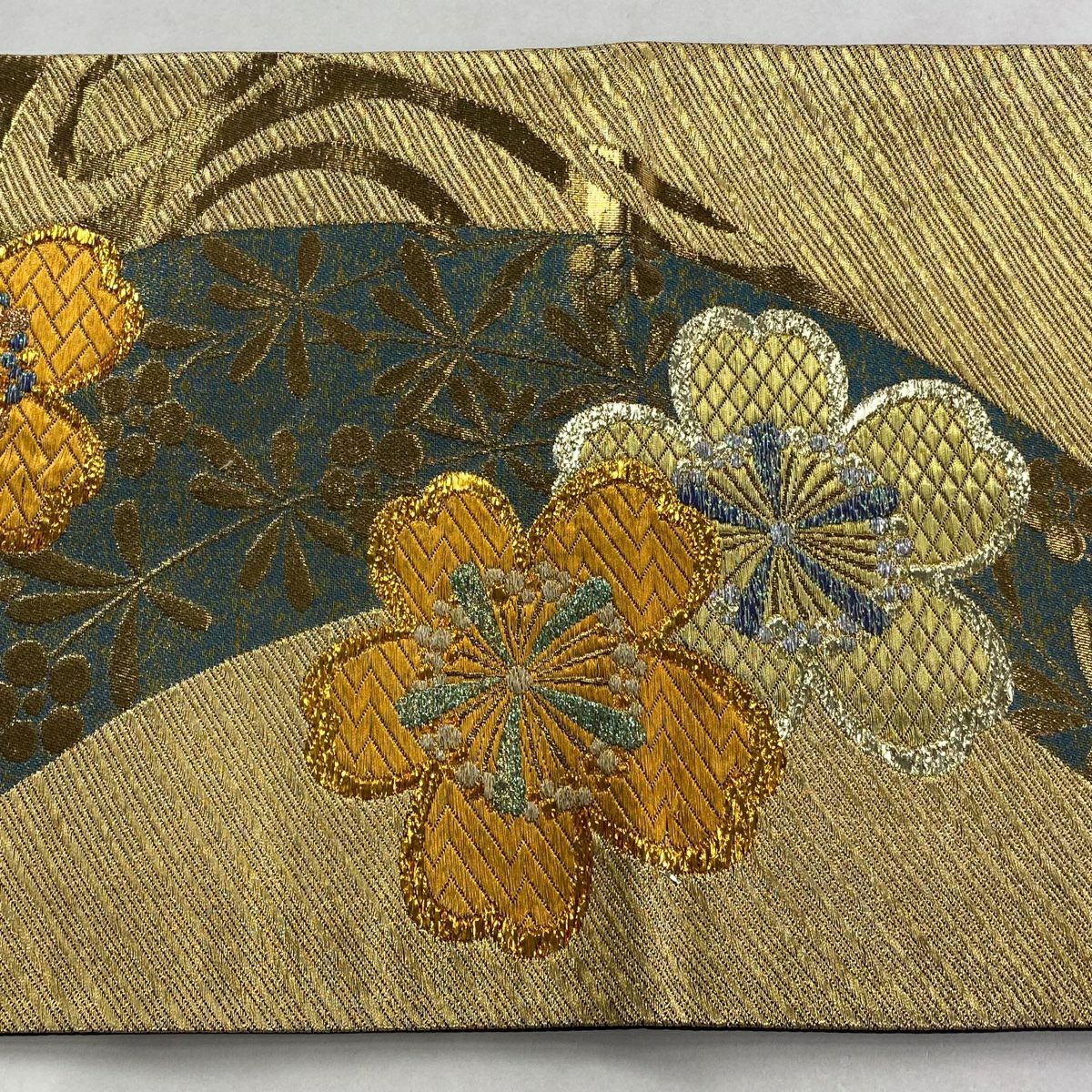 【美品】 袋帶 秀品級櫻花梅花金銀線金金箔金色六通純蠶絲
