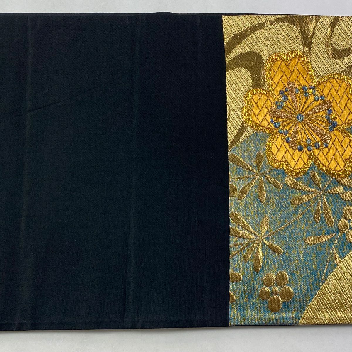 【美品】 袋帶 秀品級櫻花梅花金銀線金金箔金色六通純蠶絲