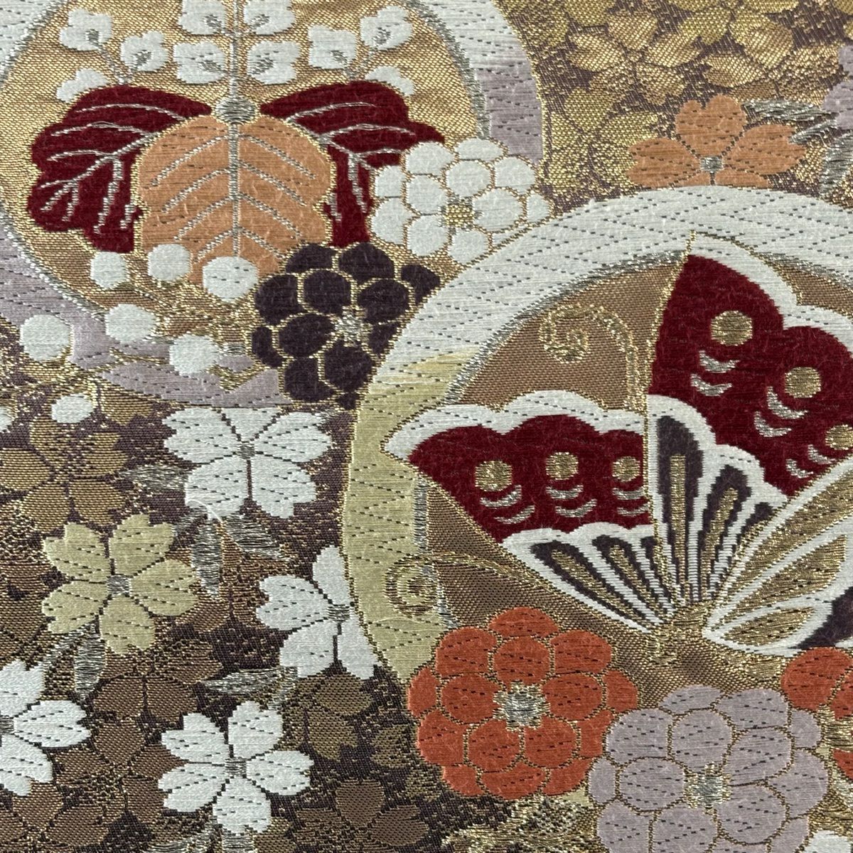 【美品】 袋帶 秀品級 關西仕立 雛蝶 桐 金金箔 金銀彩 金色 六通 純蠶絲