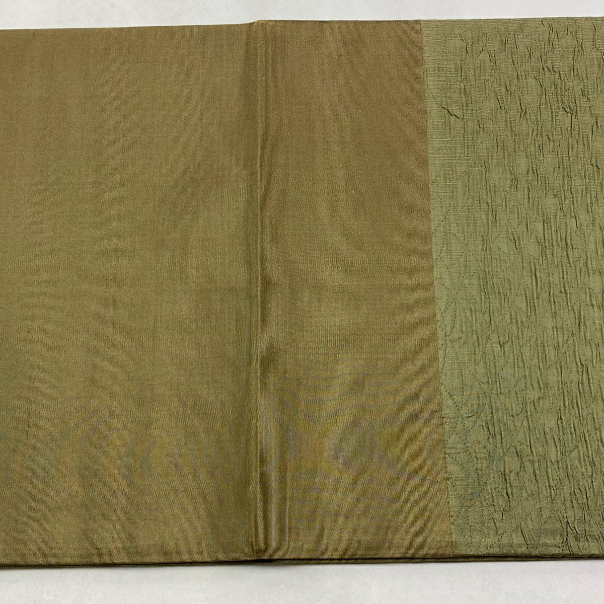 【美品】 袋帶 秀品級 幾何圖案 茶綠 金金箔 正蠶絲