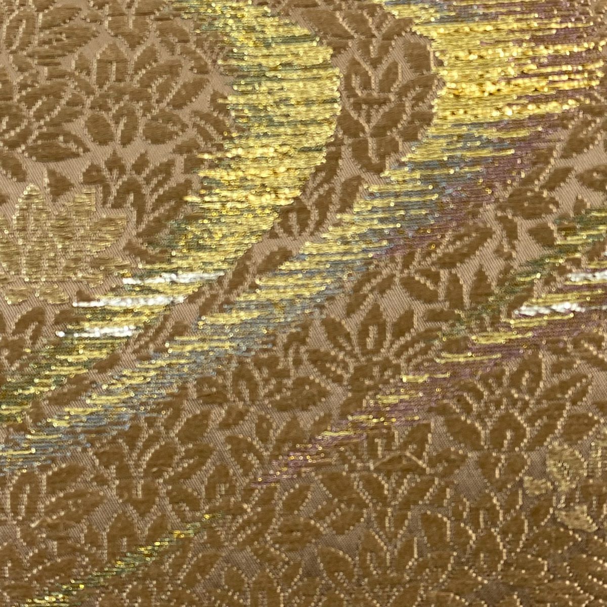 【美品】 袋帶 秀品級 流水 草花紋 金銀彩 刺繡 茶 六通 純蠶絲