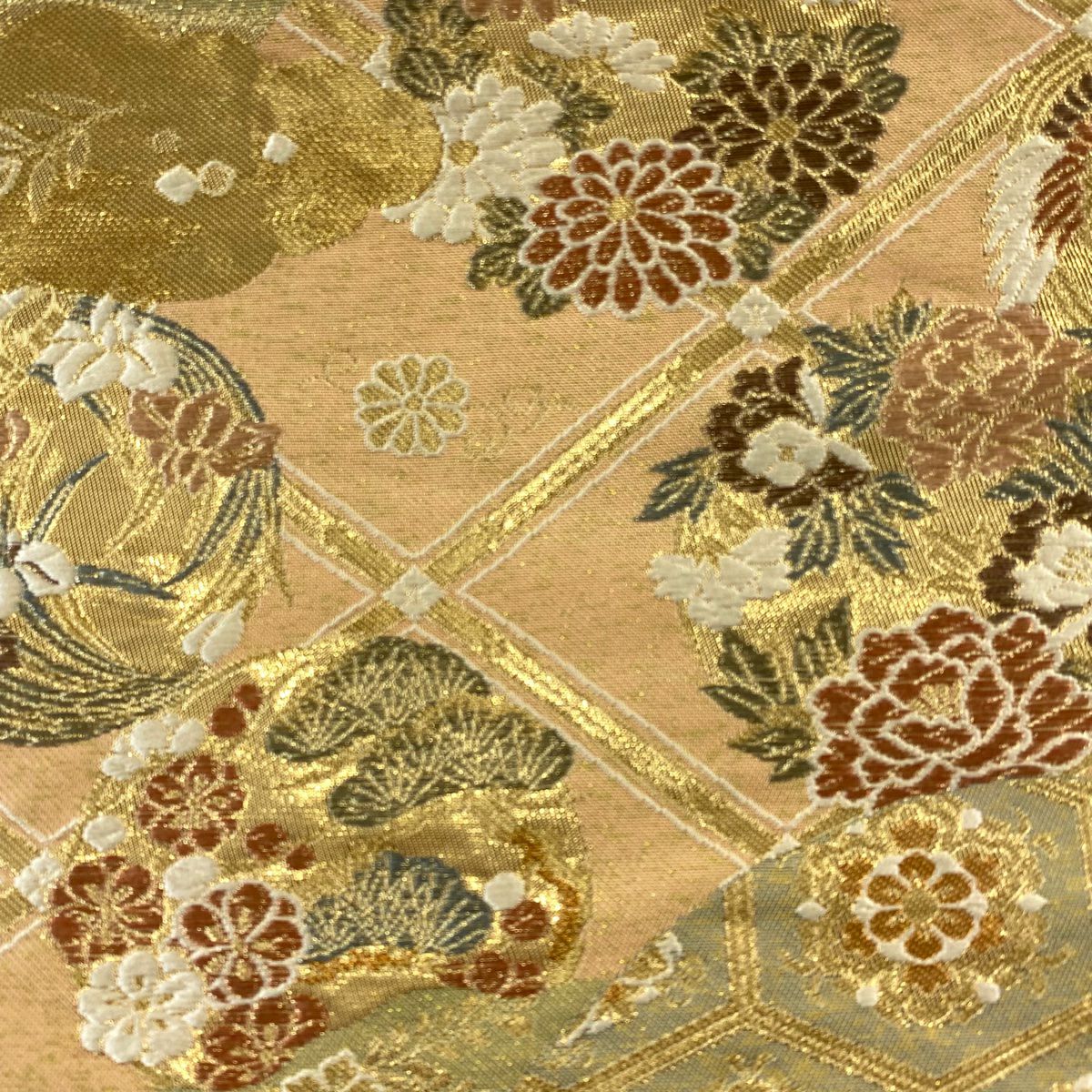【美品】 袋帶 秀品級 花丸紋 雲紋 金絲 金金箔 金 六通 純蠶絲