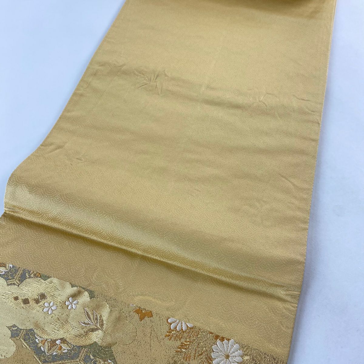 【美品】 袋帶 秀品級 花丸紋 雲紋 金絲 金金箔 金 六通 純蠶絲