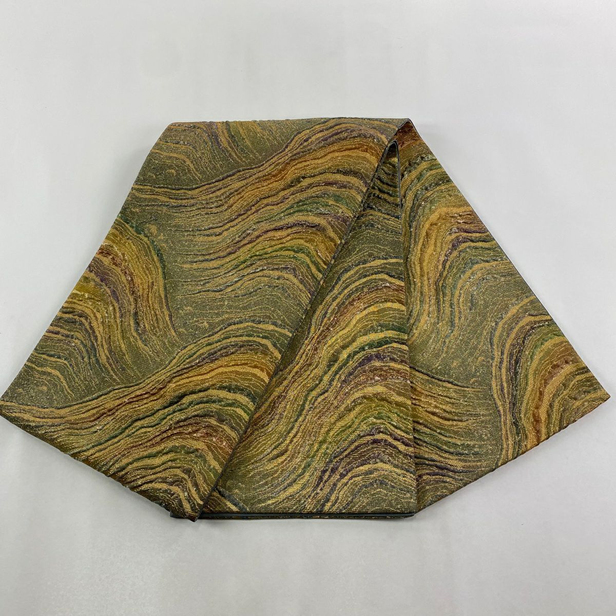 【美品】 袋帶 秀品級 附落款 幾何學 金絲 金金箔 金色 大鼓圖案 純蠶絲