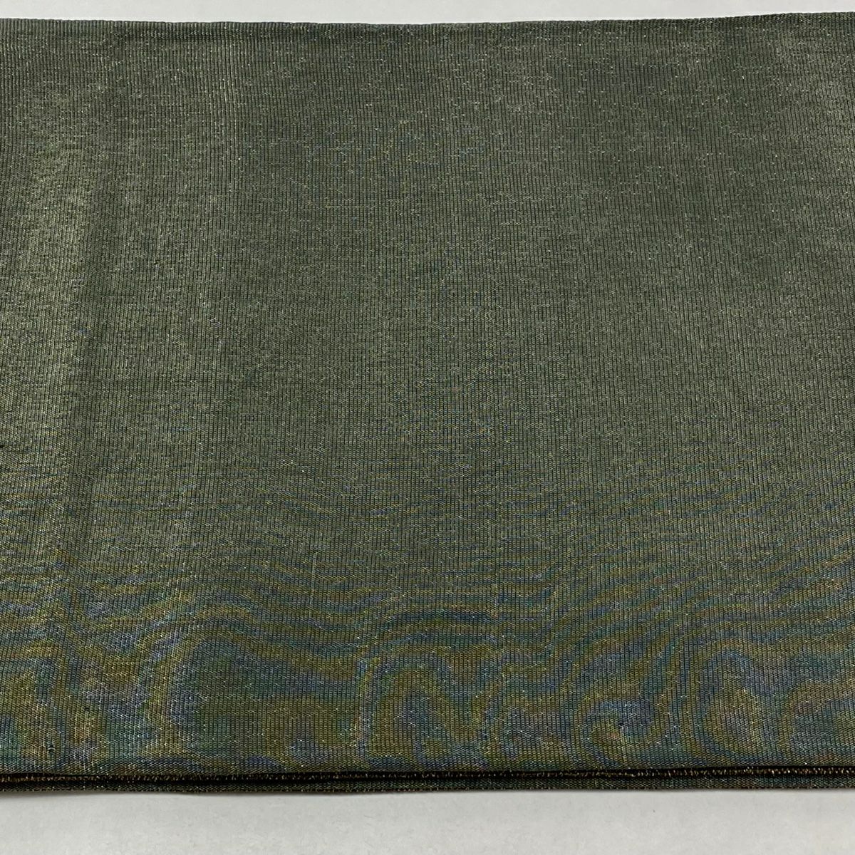 【美品】 袋帶 秀品級 段紋 幾何學 金絲 金茶 大鼓圖案 純蠶絲