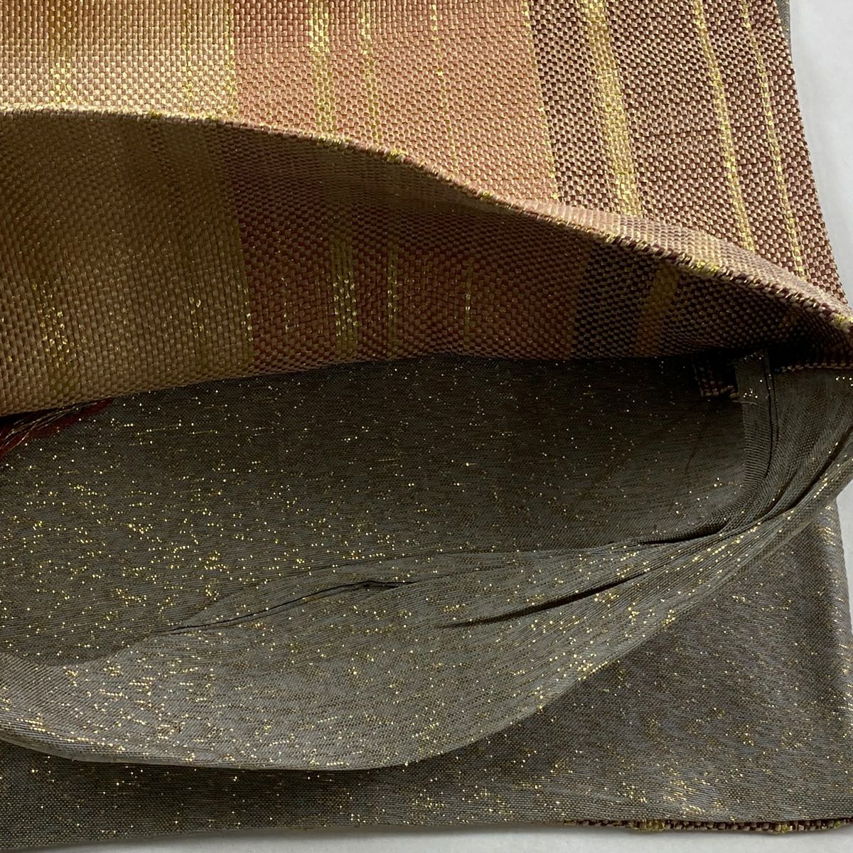 袋帶 秀品級 條紋 幾何學 金絲 米色 大鼓圖案 純蠶絲