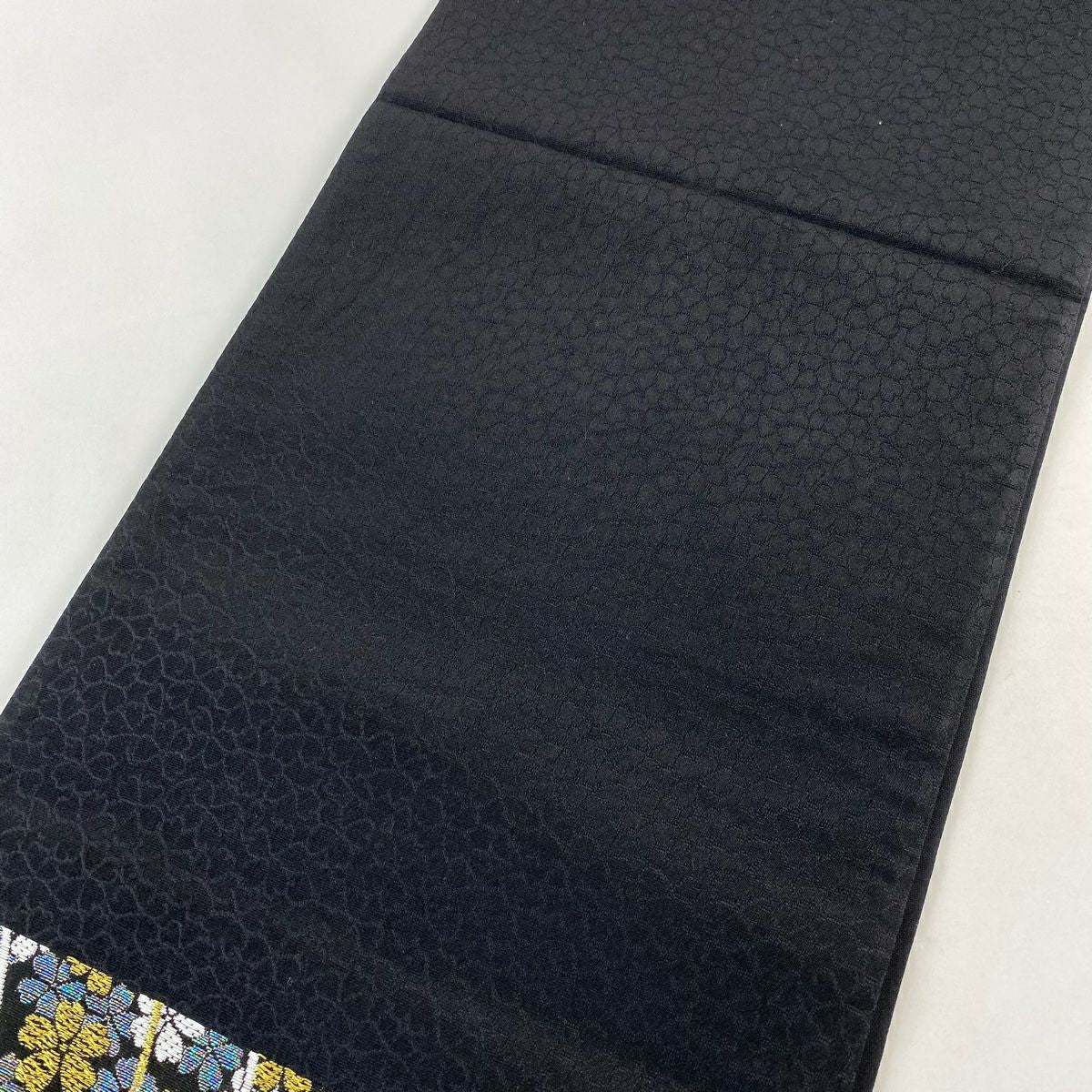 【美品】 袋帶 秀品級 樱花 波 金絲 金金箔 墨色 六通 純蠶絲