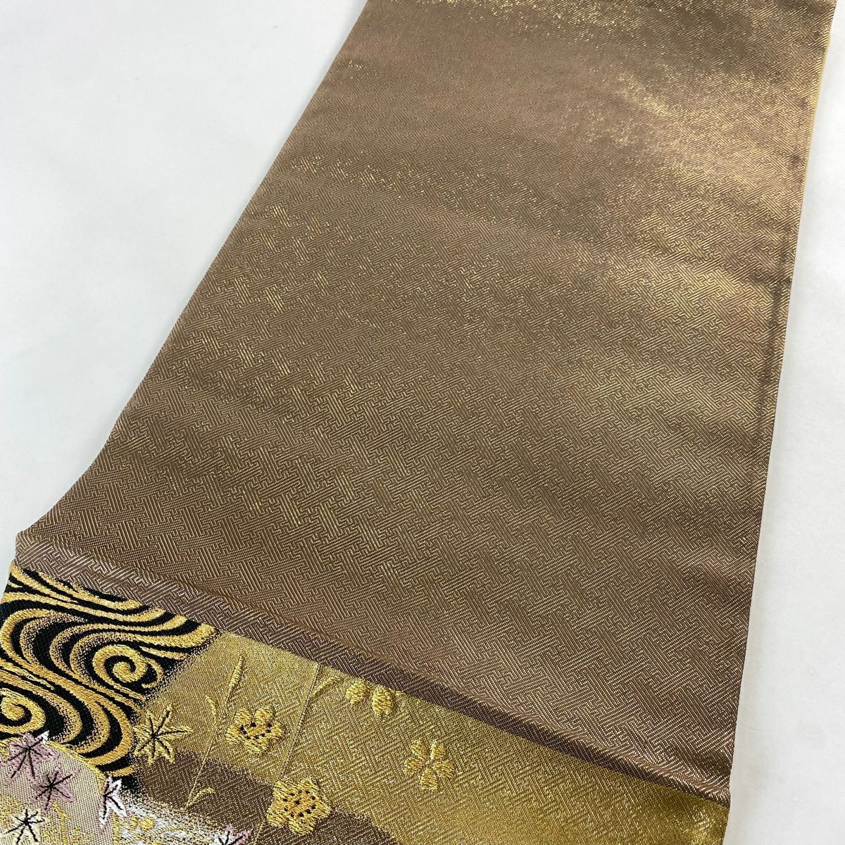 【美品】 袋帶 秀品級 大和 花丸紋 観世水 金銀絲 金金箔 金色 六通 純蠶絲
