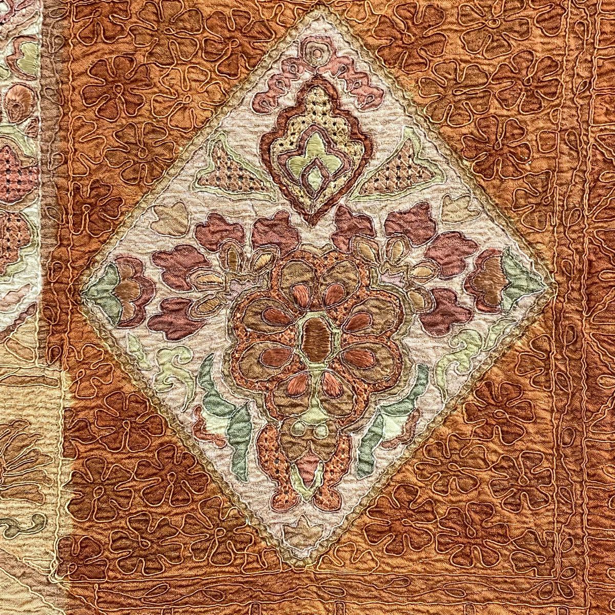 【美品】 袋帶 秀品級 草花紋刺繡 金線 朱紅色 大鼓圖案 純蠶絲