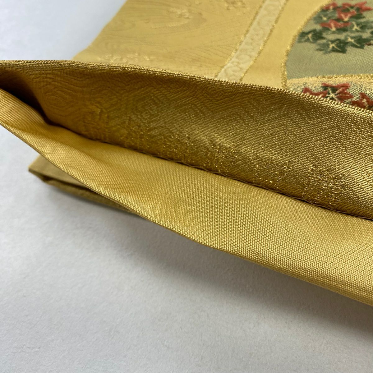 【美品】 袋帶 秀品級 風景 鳥 金絲 金金箔 金色 六通 純蠶絲