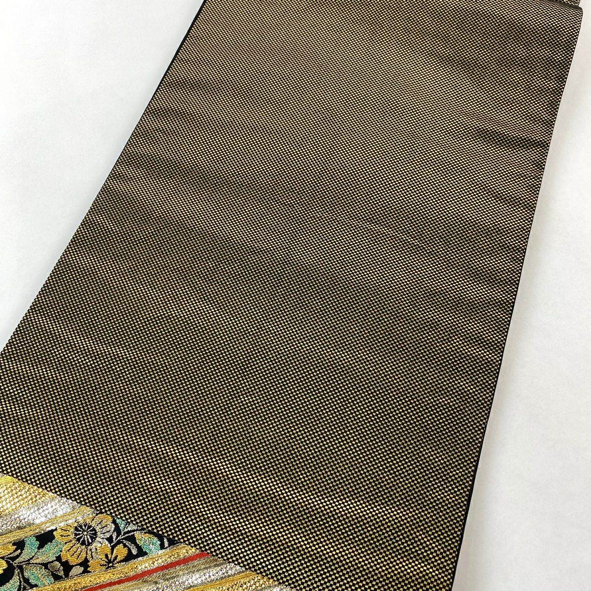 【美品】 袋帶 秀品級 草花紋紋 波 金絲 金金箔 金色 六通 純蠶絲