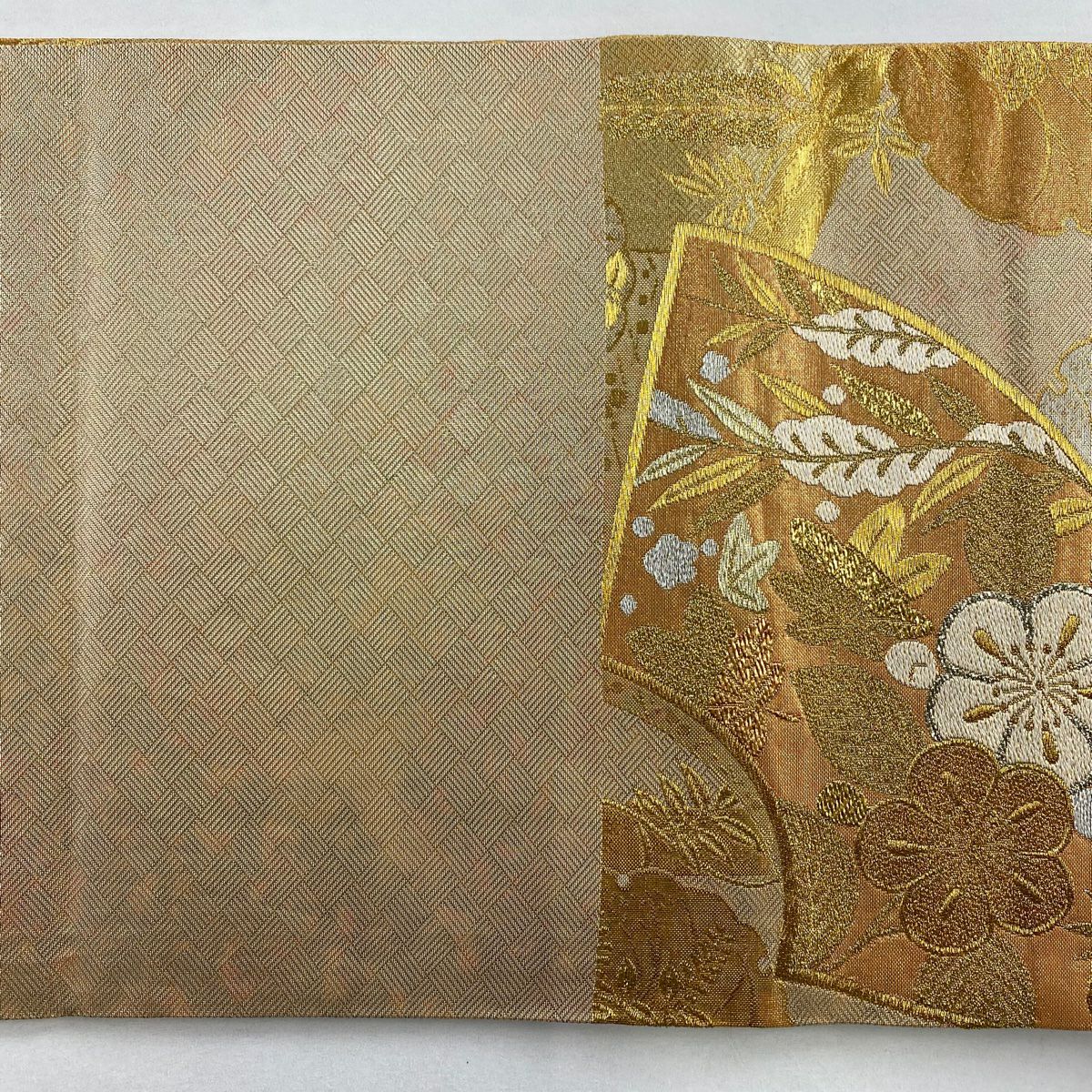 【美品】 袋帶 秀品級 扇子面 雪輪 金絲 金金箔 金色 六通 純蠶絲