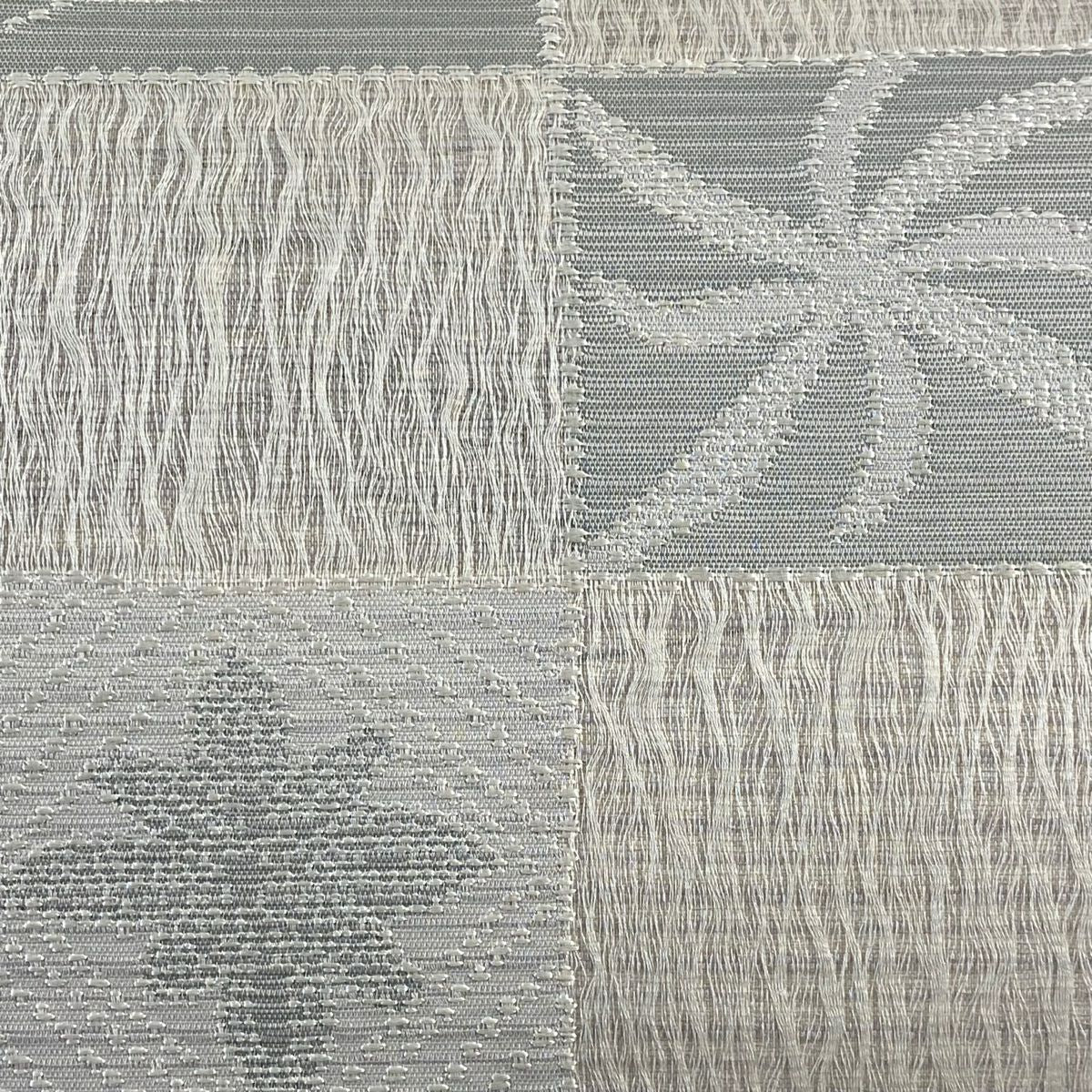 【美品】 袋帶 秀品級 夏帶 草花紋 幾何圖案 灰色 六通 純蠶絲