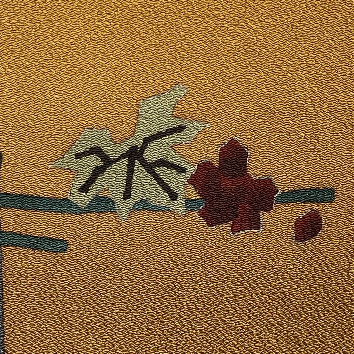 【美品】名古屋帶 秀品級 葡萄葉紋 縮緬染分 紅茶 純蠶絲