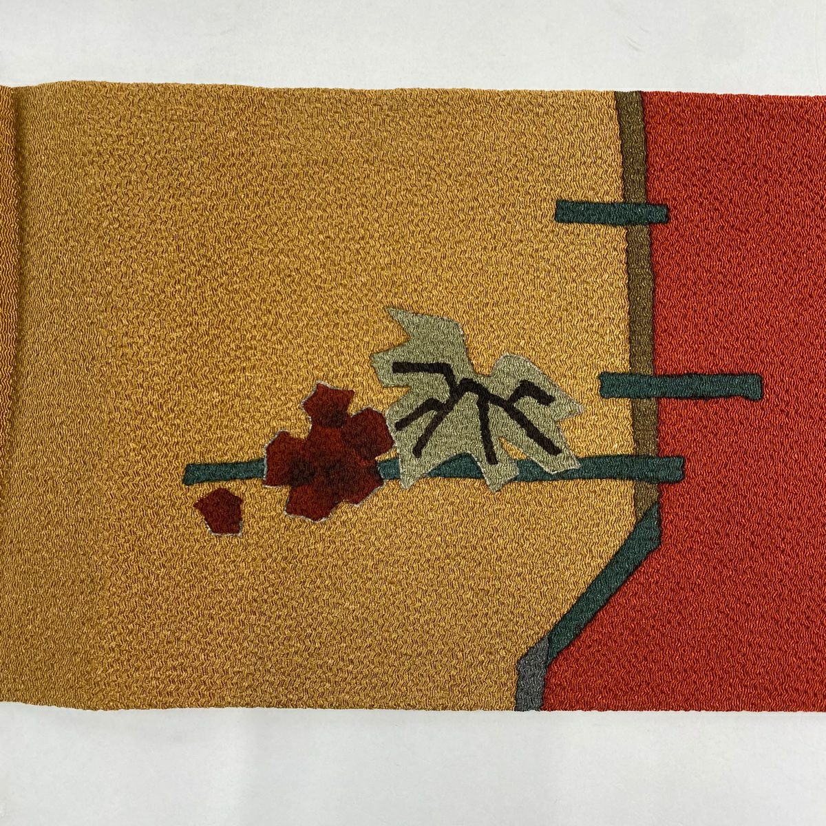 【美品】名古屋帶 秀品級 葡萄葉紋 縮緬染分 紅茶 純蠶絲