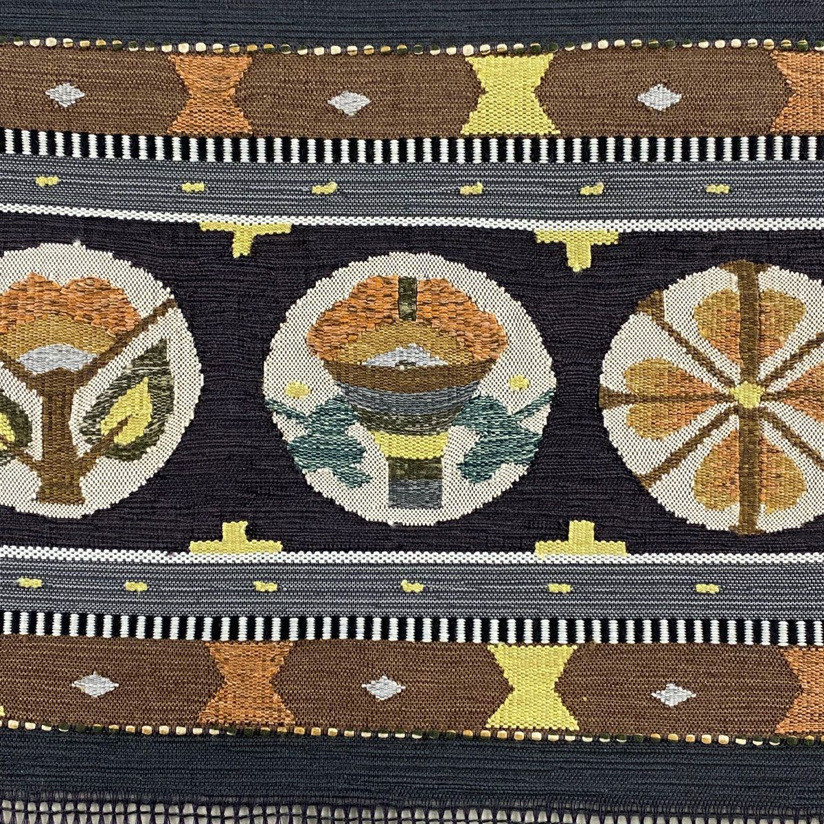 【美品】 袋帶 秀品級 縞 幾何學圖案 青灰 純蠶絲