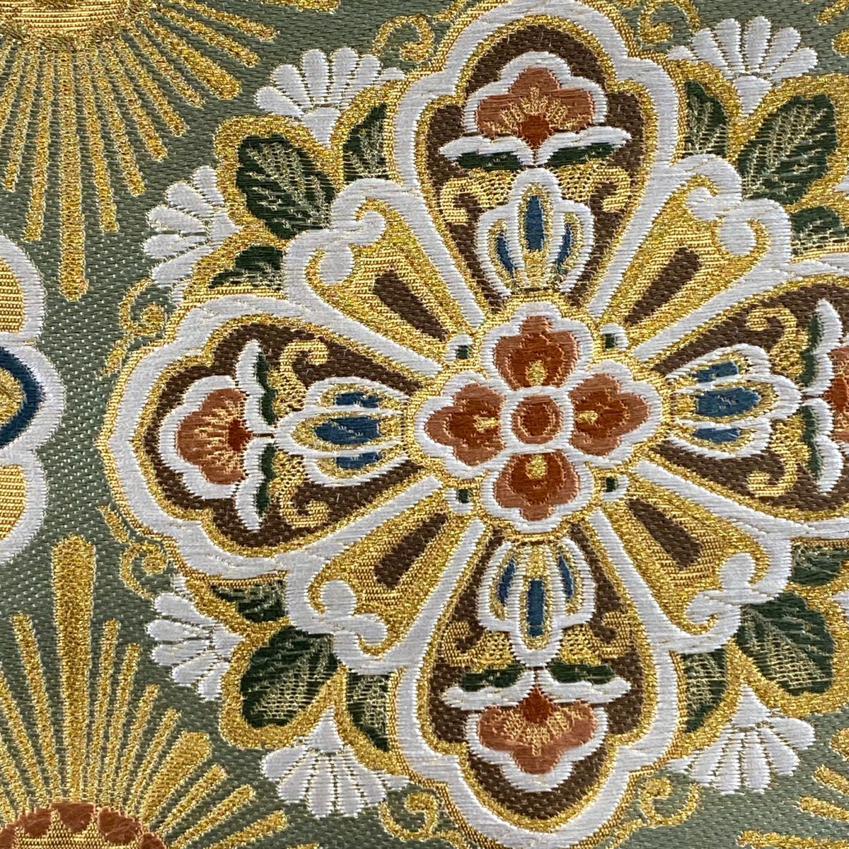 【美品】 袋帶 秀品級 華紋 鳥 金絲 金金箔 金色 六通 純蠶絲