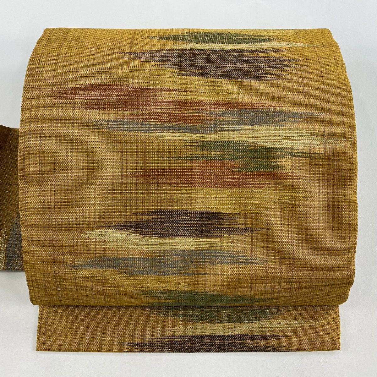 【美品】 名古屋帶 秀品級 霞 金通 山吹茶 純蠶絲