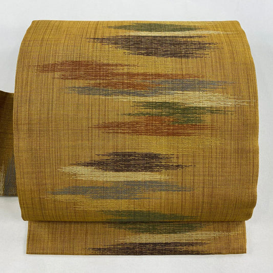 【美品】 名古屋帶 秀品級 霞 金通 山吹茶 純蠶絲
