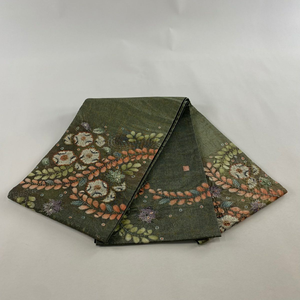 袋帶 名品級 附落款 辻花染 金通 灰綠色 お太鼓圖案 純蠶絲
