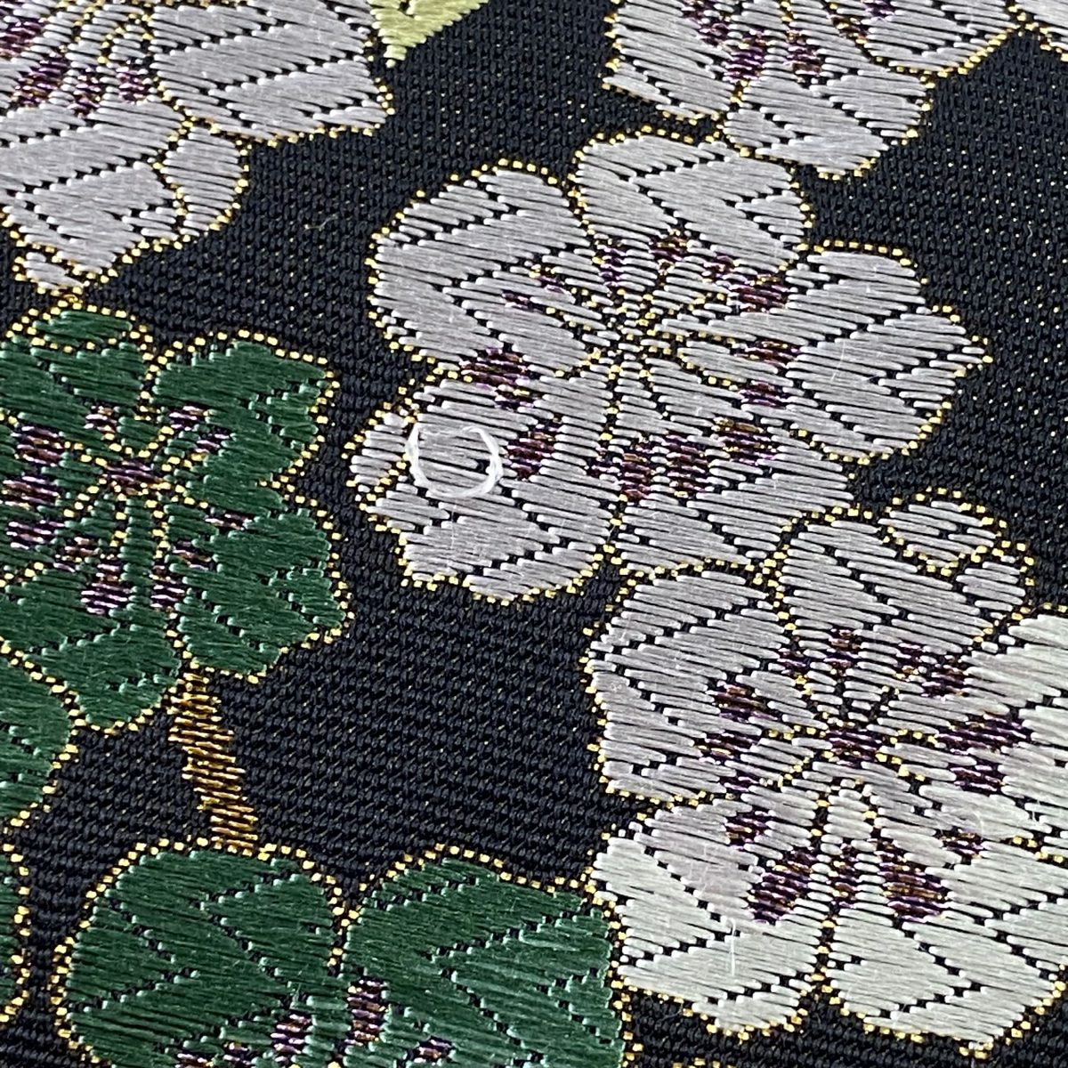 袋帶 名品級 草花紋刺繡 金金箔 黑 全通 純蠶絲