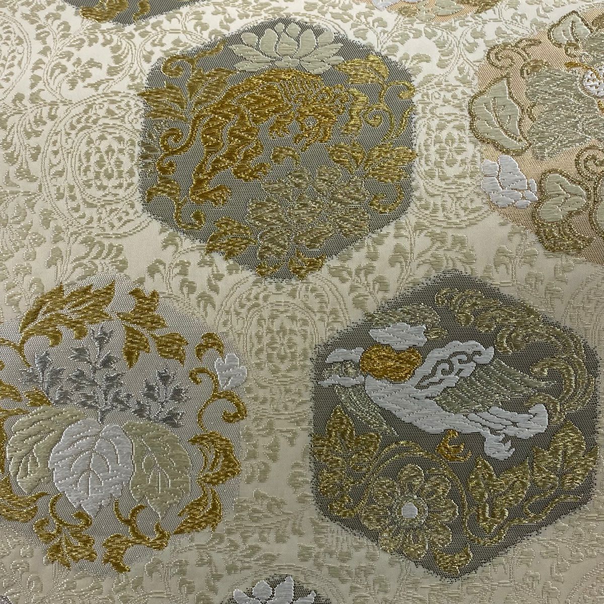 【美品】 袋帶 名品級 龜甲 鳥 金銀線 唐織 金色 六通 純蠶絲