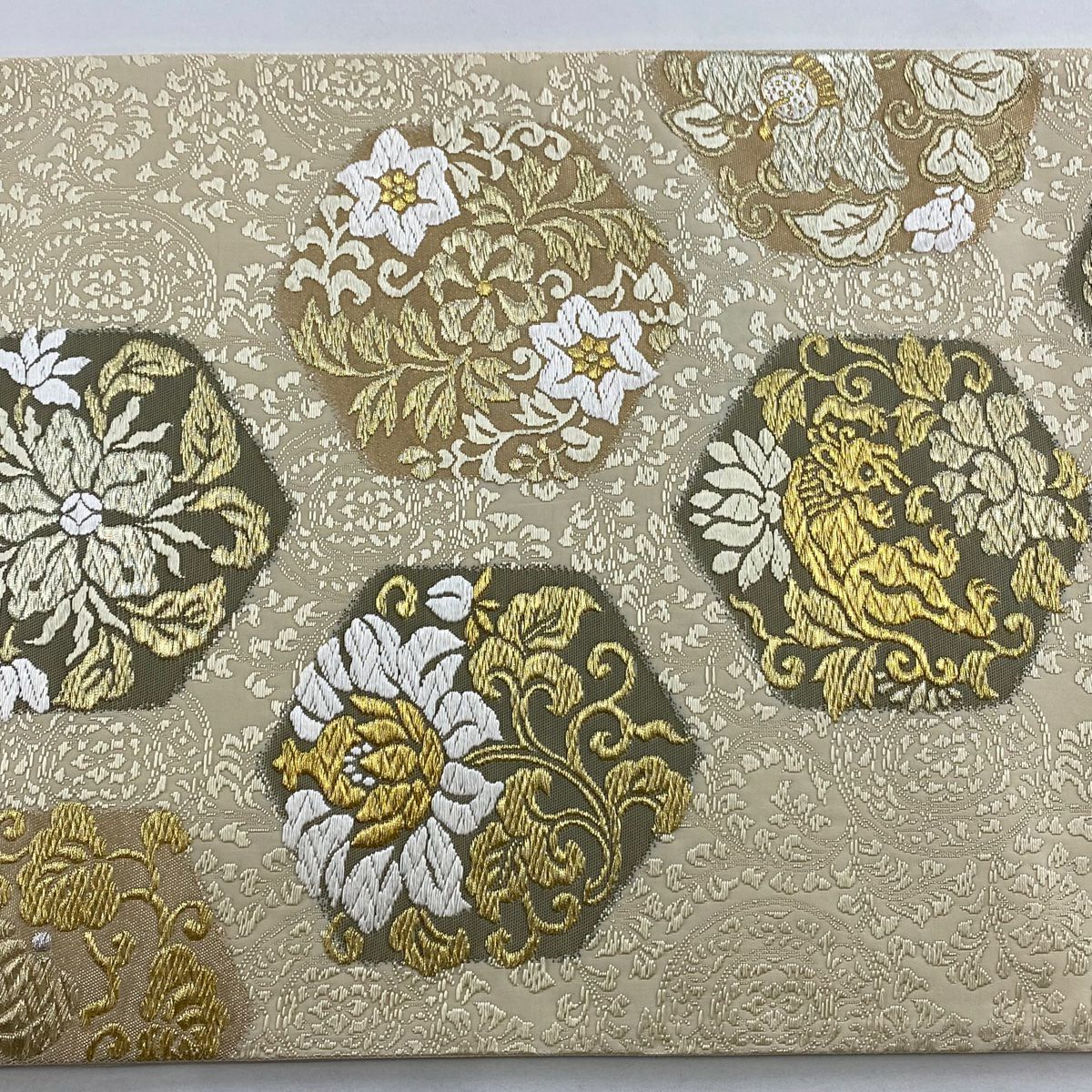 【美品】 袋帶 名品級 龜甲 鳥 金銀線 唐織 金色 六通 純蠶絲