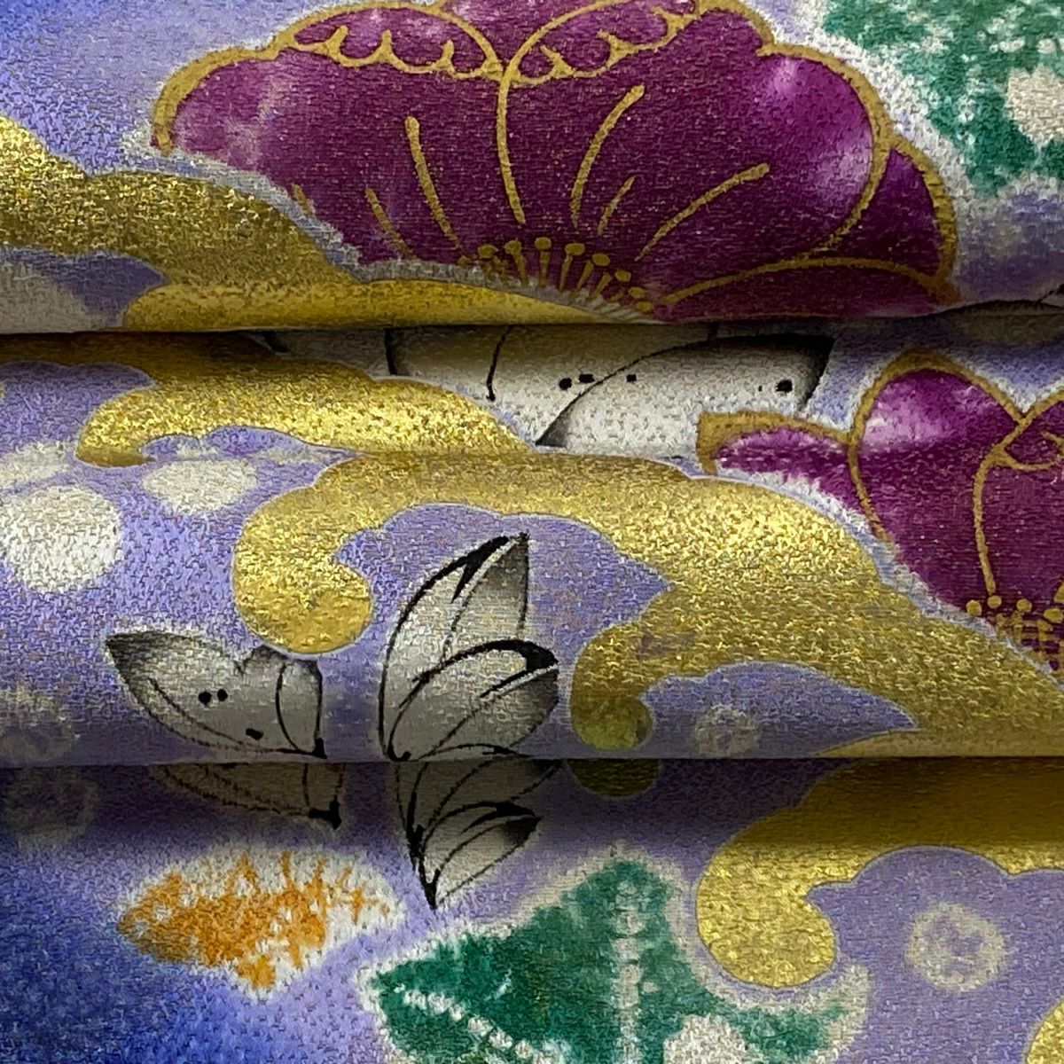 袋帶 逸品級 辻花染 波 金通 金銀彩 青紫 大鼓圖案 純蠶絲