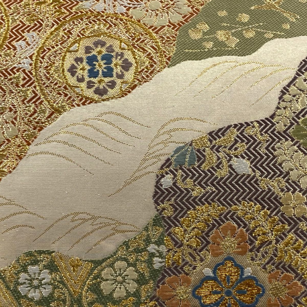 【美品】 袋帶 逸品級 有落款 華紋 道長取 金絲 金金箔 金色 六通 純蠶絲